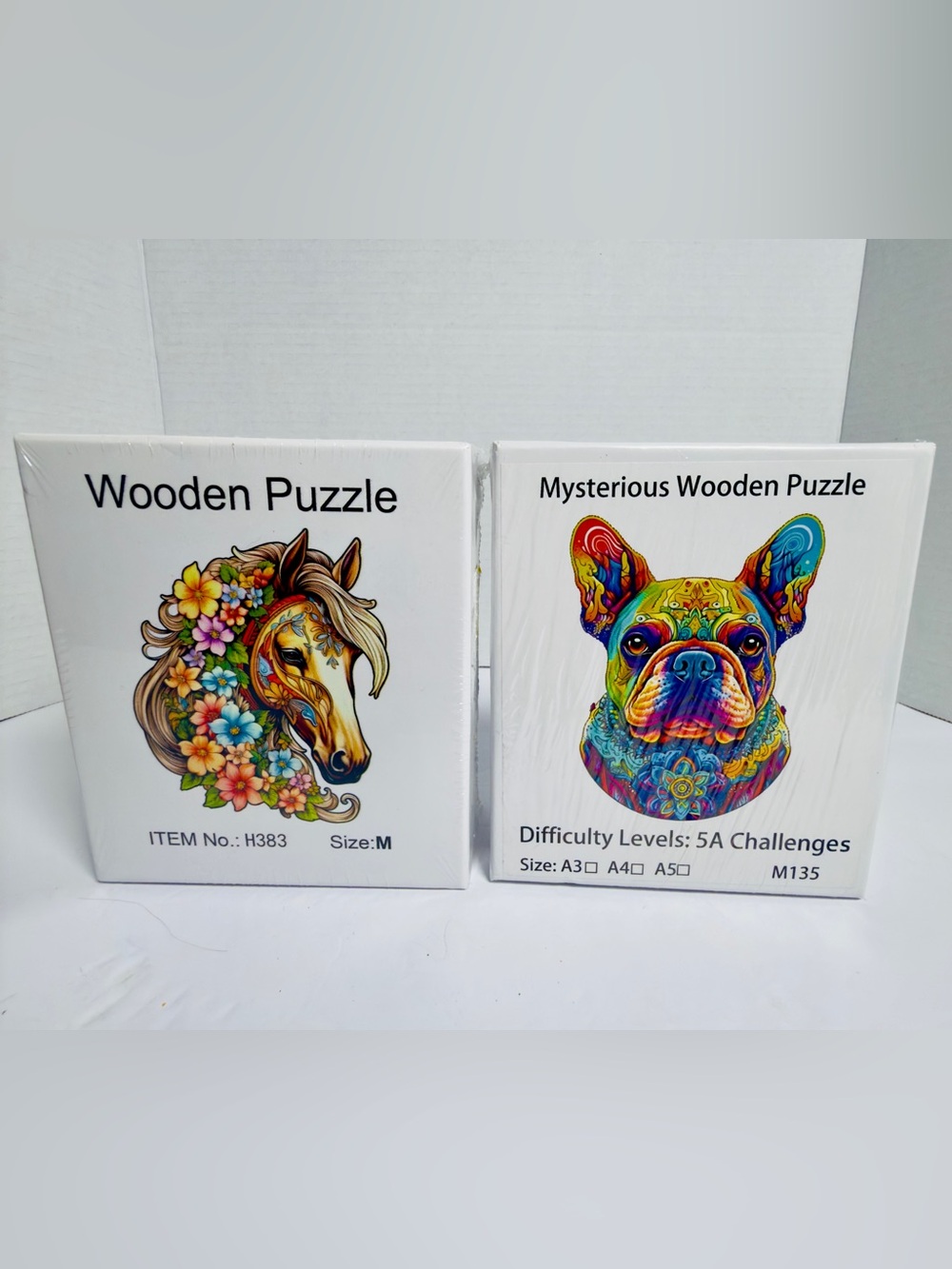 Animal Wooden Jigsaw Puzzles Bundle - Floral Horse & Colorful Frenchie